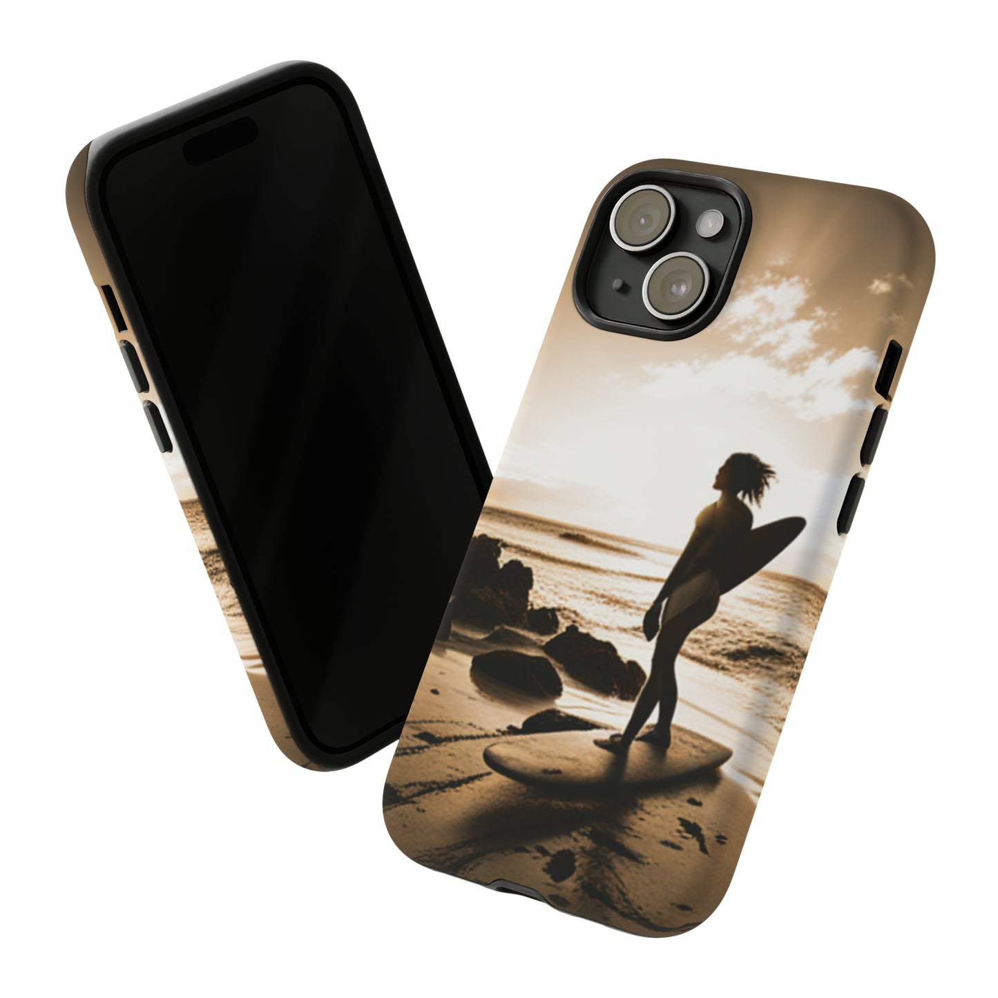 Surfing Aruba with a black background: 46 - Tough Case iPhone series 15 14 13 12 11 X XR XS 8: Google series 7 6 5: Samsung series S23 S22 S21 S20 S10