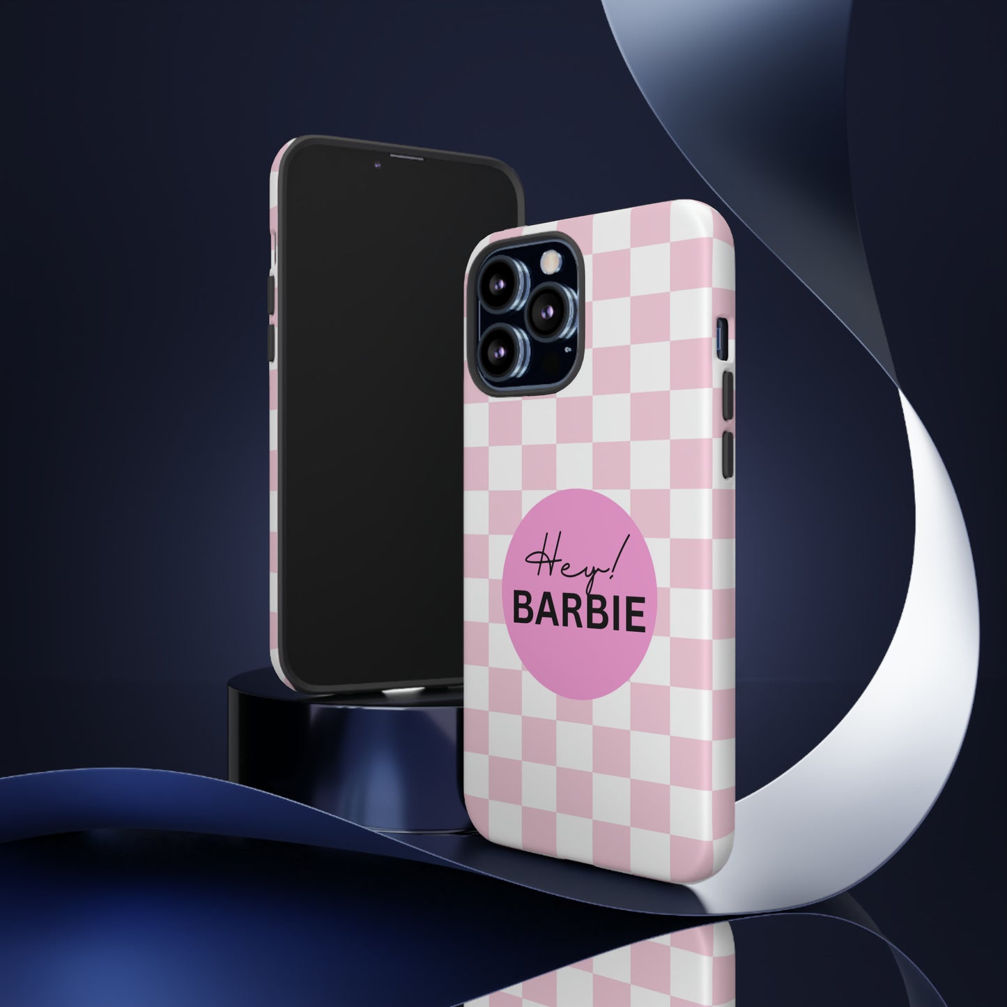 Pink and White Hey Barbie: 46-Tough Case iPhone series 15 14 13 12 11 X XR XS 8: Google series 7 6 5: Samsung series S23 S22 S21 S20 S10