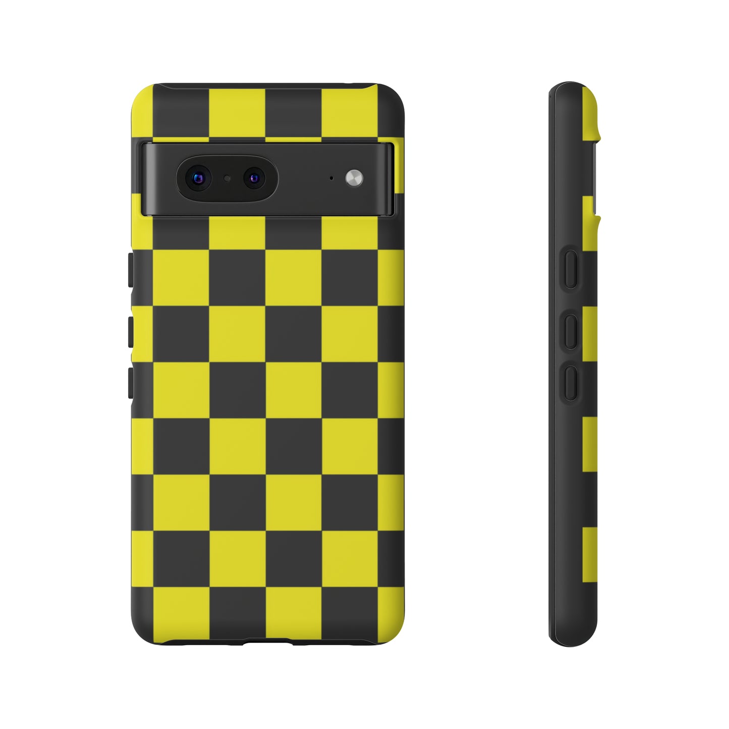 Yellow and Black Checkers with Black background: 46-Tough Case iPhone series 15 14 13 12 11 X XR XS 8: Google series 7 6 5: Samsung series S23 S22 S21 S20 S10