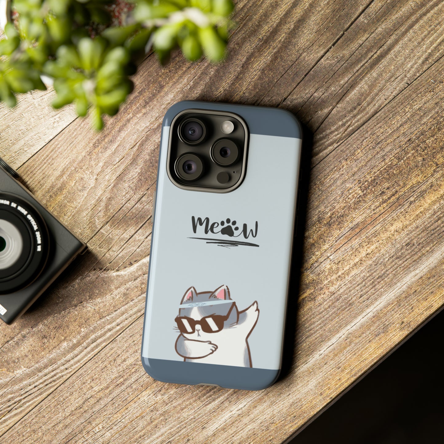 Cats Meow with slate blue background: 46-Tough Case iPhone series 15 14 13 12 11 X XR XS 8: Google series 7 6 5: Samsung series S23 S22 S21 S20 S10