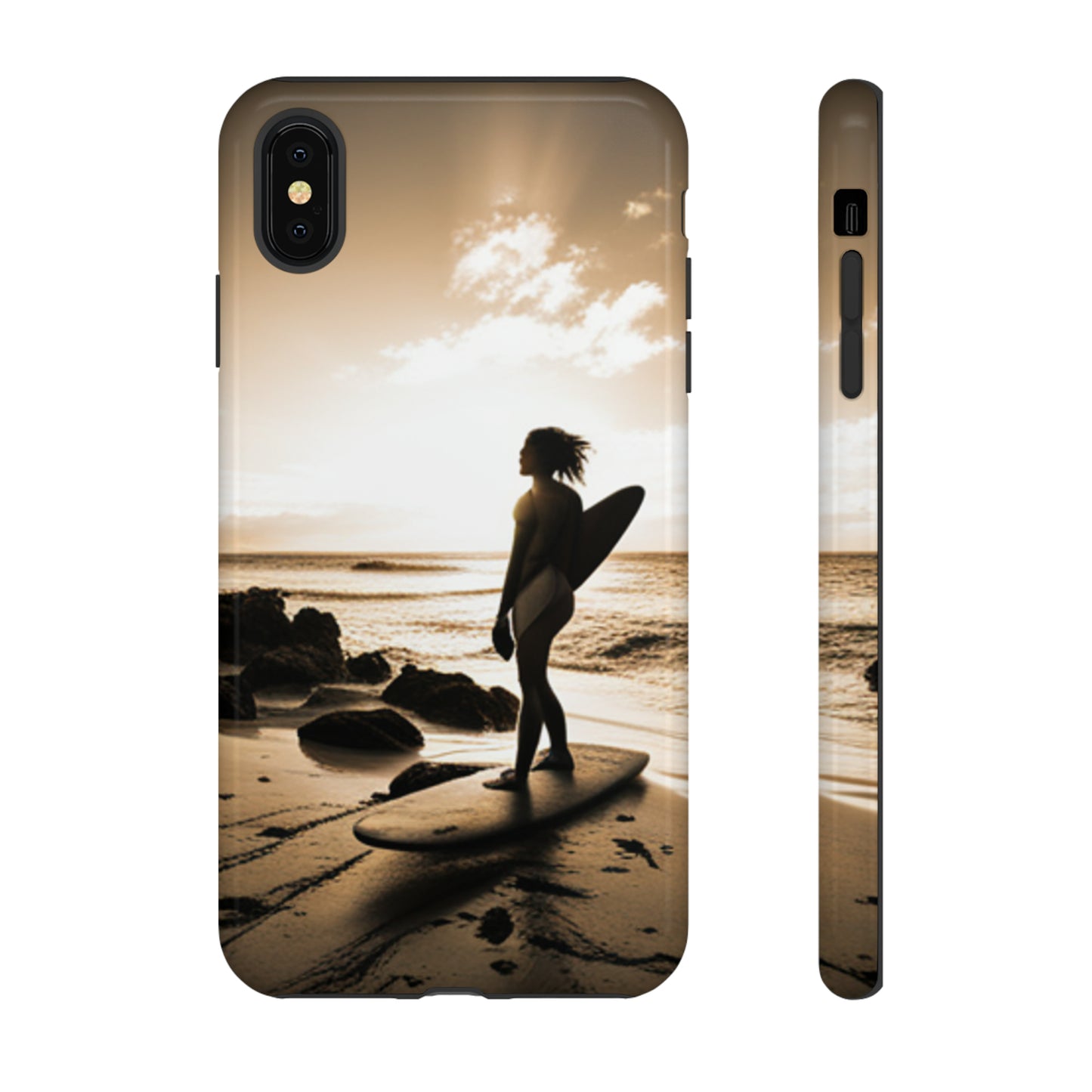 Surfing Aruba with a black background: 46 - Tough Case iPhone series 15 14 13 12 11 X XR XS 8: Google series 7 6 5: Samsung series S23 S22 S21 S20 S10