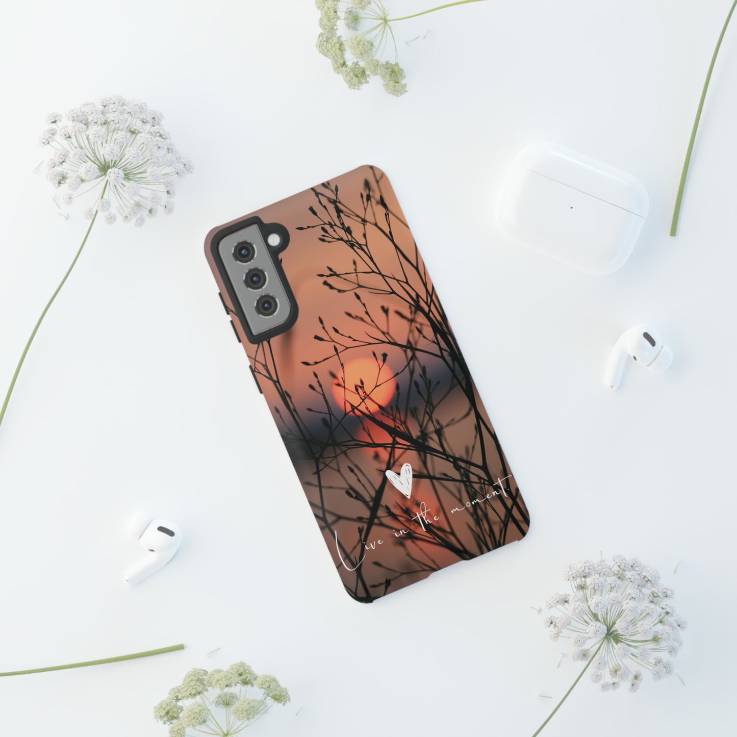 VIVID SUNSET FLORAL DESIGN with black background: 46-Tough Case iPhone series 15 14 13 12 11 X XR XS 8: Google series 7 6 5: Samsung series S23 S22 S21 S20 S10