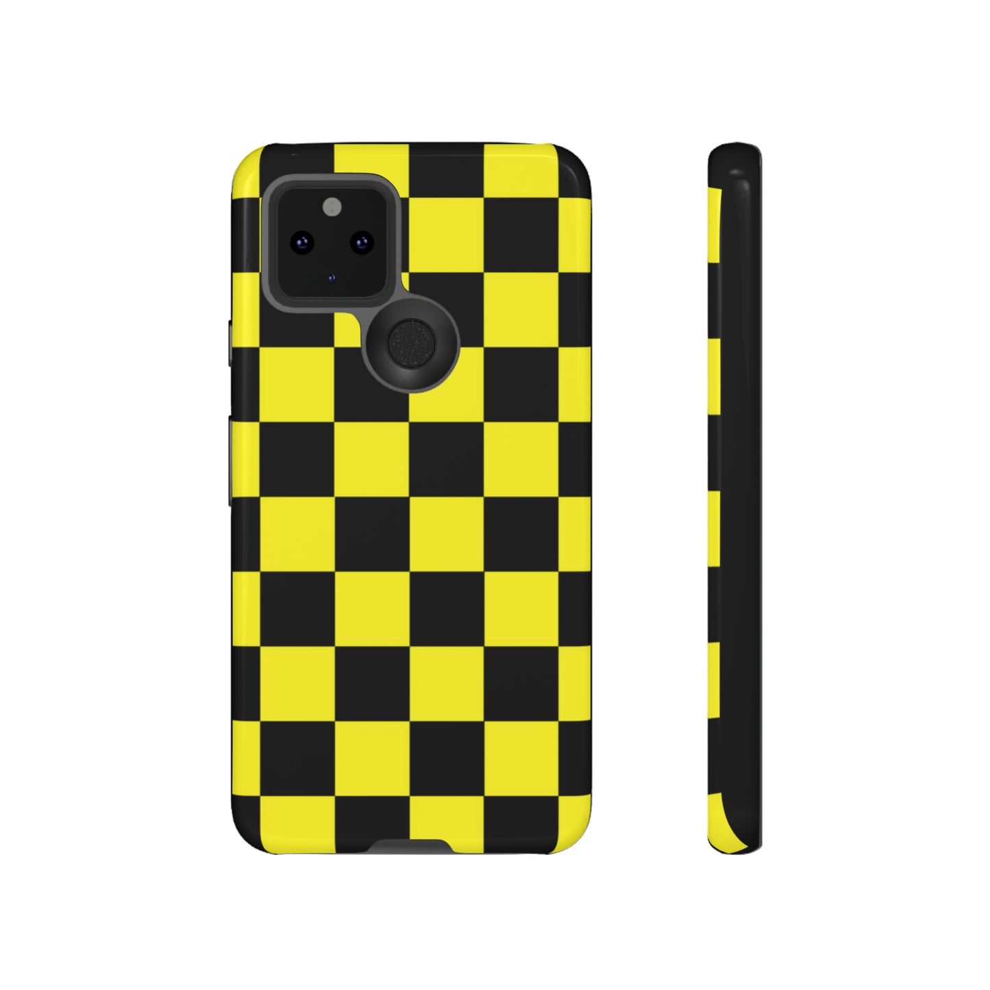 Yellow and Black Checkers with Black background: 46-Tough Case iPhone series 15 14 13 12 11 X XR XS 8: Google series 7 6 5: Samsung series S23 S22 S21 S20 S10