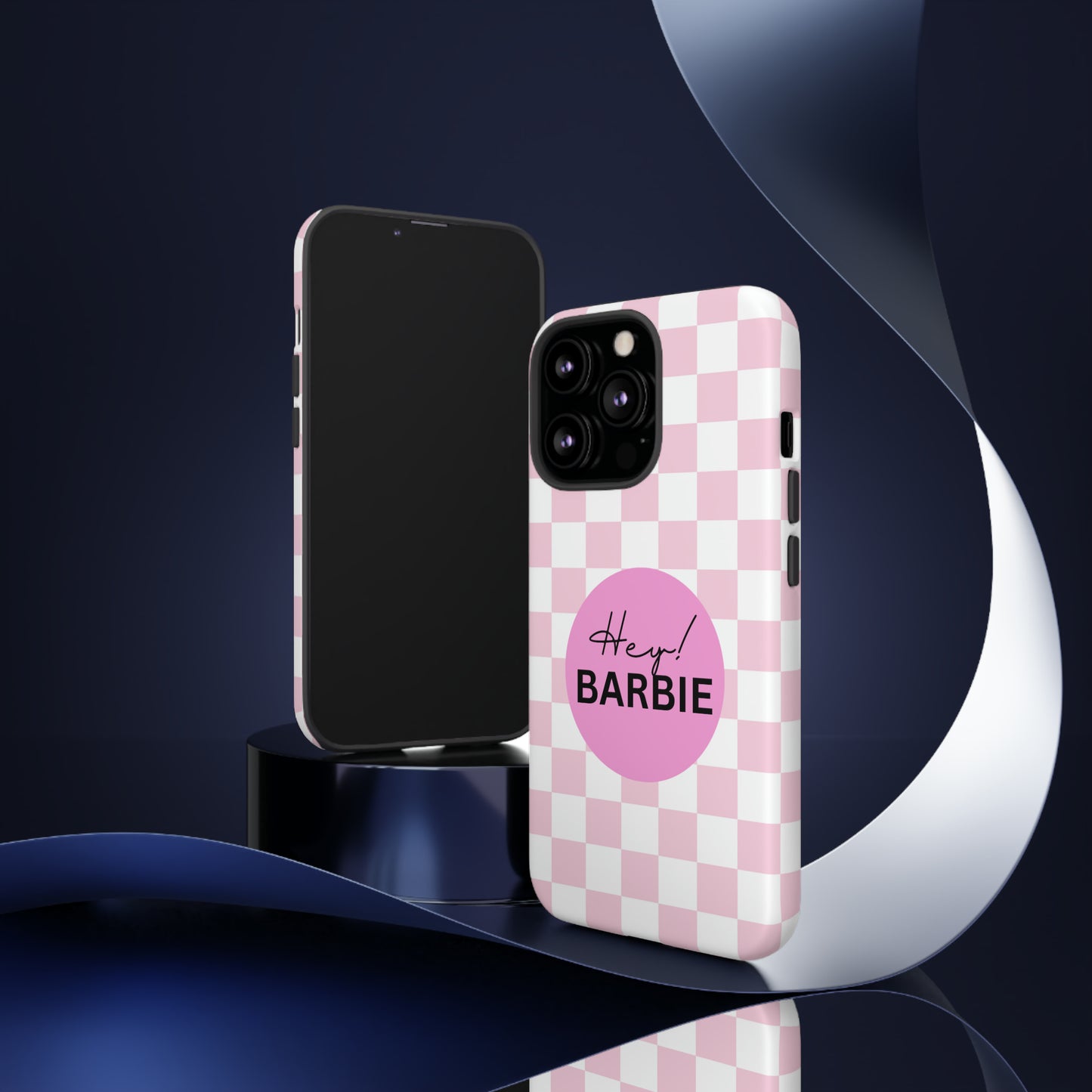 Pink and White Hey Barbie: 46-Tough Case iPhone series 15 14 13 12 11 X XR XS 8: Google series 7 6 5: Samsung series S23 S22 S21 S20 S10