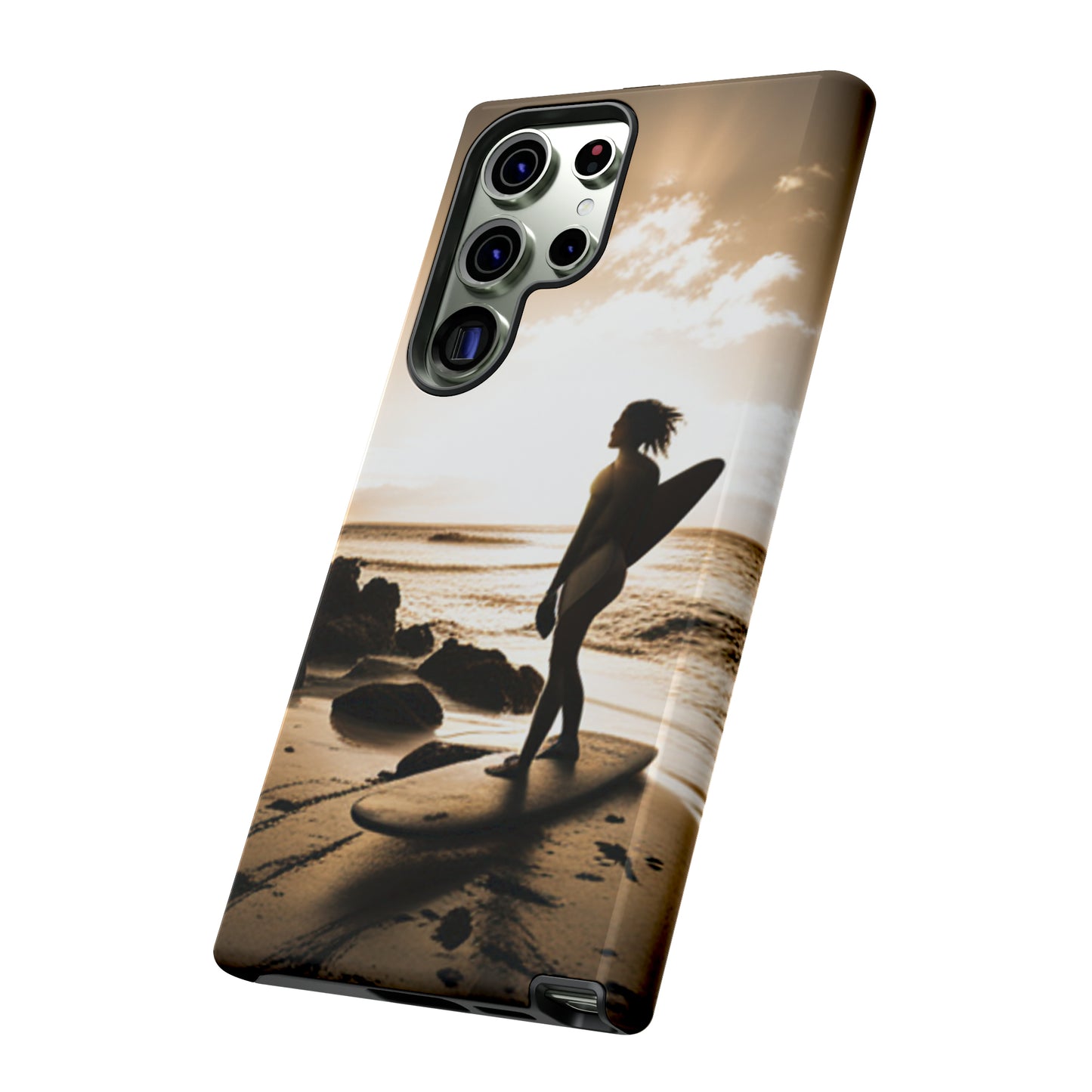 Surfing Aruba with a black background: 46 - Tough Case iPhone series 15 14 13 12 11 X XR XS 8: Google series 7 6 5: Samsung series S23 S22 S21 S20 S10