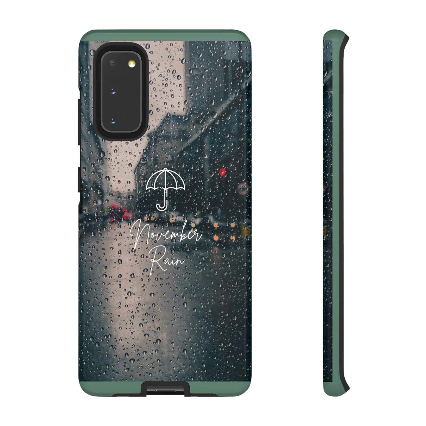 November Rain with Green Background: 46-Tough Case iPhone series 15 14 13 12 11 X XR XS 8: Google series 7 6 5: Samsung series S23 S22 S21 S20 S10